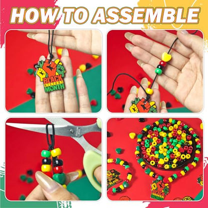 Cinrobiye 24 Sets Black History Month Beads Craft Kits African American Party Favor DIY Creative BHM Decorations for Home School Classroom Fun Rewards Favor Supplies Adults Teens Jewelry - style: BHM