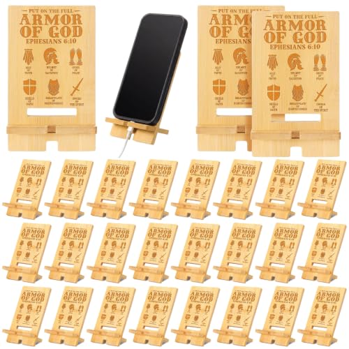 Novabright 24 Pcs Christian Bible Verse Bamboo Phone Stand, Armor of God - style: Armor of God
