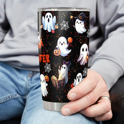 Personalized Ghost Halloween Tumbler Custom Name Boo Travel Mug Coffee Insulated Cup with Lid Stainless Steel 20Oz 30Oz Gifts for Women Girls Spooky Season - color: Halloween 568
