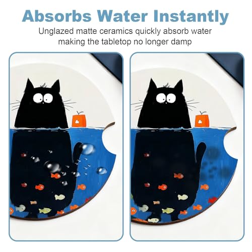 Ceramic Car Cup Holder Coasters Set of 2, 2.56 in Kitten Diving - color: Kitten Diving