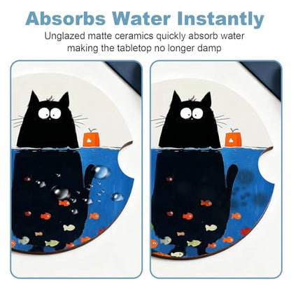 Ceramic Car Cup Holder Coasters Set of 2, 2.56 in Kitten Diving - color: Kitten Diving
