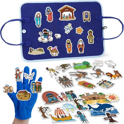 Aizweb Felt Board Bible Stories Set, Flannel Board Stories for Preschool Learning Activities,Bible Toys for Kids, Noah's Ark, David and Goliath, Jonah and The Whale, Jesus Nativity Set,Christian Toys - style: Bible Stories Set