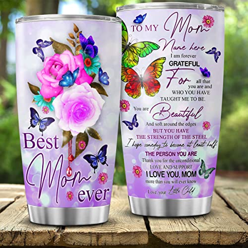 CUBICER Personalized Coffee Tumbler Flowers Custom Name Travel Mug Mother Gifts For Mom Women Stainless Steel Cup Butterflies Insulated Tumblers Inspirational Sayings On Birthday - color: Floral Theme