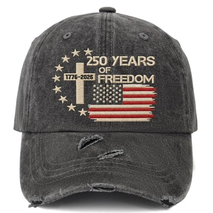 US 250th Anniversary Hat, Patriotic Embroidered Cap, 1776-2026 Freedom Celebration, 250 Years American History Gift Patriots - color: Us 250 Years Freedoms 1776-2026 250th Birthdayallblack2