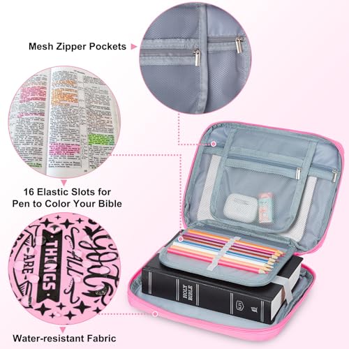 ICOSY Bible Cover, Church Bag for Women and Girls - color: Pink Leopard
