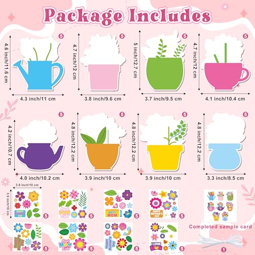 ANGOLIO Mother's Day Craft Kit - 123Pcs Mother's Day Flowers DIY Paper Craft Kit Make Your Own Flower Pot Hanging Ornaments with Floral Stickers Thankful Gift for Mom Ladies Classroom DIY Art Activity - style: Mother's Day