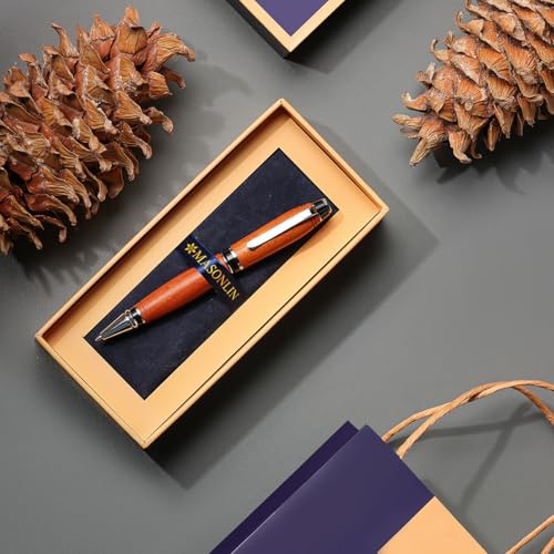 Hand Crafted Masonlin Series Ballpoint Luxury Pen, Rosewood With Black Titanium Fine Writing Instrument, Elegant Writing Pen With Gift Box - color: Natural