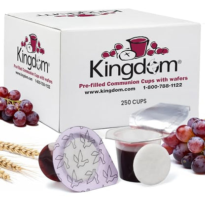 Kingdom Prefilled Communion Cup with Wafers(250ct red juice) Sealed in a Single-Serving Container with Upto 1-Year Shelf Life, Perfect for Holy Eucharist Celebration in Hospitals,Summer Camps, & More - size: 0.28 Ounce (Pack of 250)