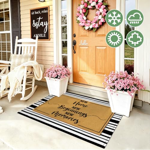 2 Pcs Welcome Mats Front Door Home Strip Layering Rugs for Outside Entrance - color: 2 Pcs Coir New Beginning