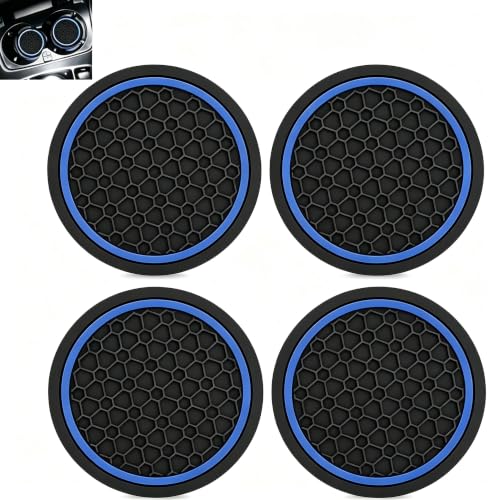 4PCS Car Cup Holder Coasters,2.75 Inch Non-Slip Insert Water Bottle Holder Pads, Shockproof Silicone Cup Pads, Universal Car Drink Holders for Vehicles, Trucks, RVs(Black/Blue) - color: Blue