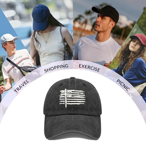 Christian Hats for Men Cross America Flag Washed Baseball Cap