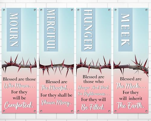 4Pcs Easter Church Banners for Sanctuary Wall Religious Banners Hanging Backdrop Praise Hanging Sign with Scripture Bible Verses Banner Easter Banner for Church School Decor(Blue-pink Gradient) - style: Blue-pink Gradient