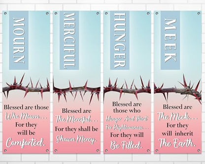 4Pcs Easter Church Banners for Sanctuary Wall Religious Banners Hanging Backdrop Praise Hanging Sign with Scripture Bible Verses Banner Easter Banner for Church School Decor(Blue-pink Gradient) - style: Blue-pink Gradient