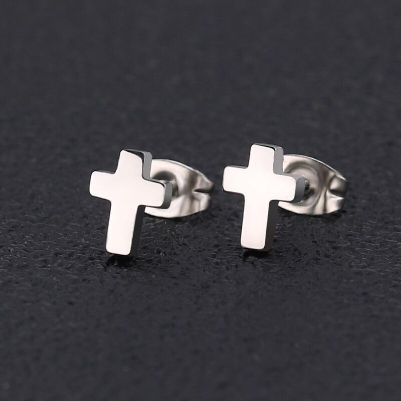 ONLYJUMP 925 Sterling Silver Cross Stud Earrings For Women Fashion Earrings Cross Earrings Small 14k Gold Plated Cross Earrings Studs Jewelry Gifts - color: Silver