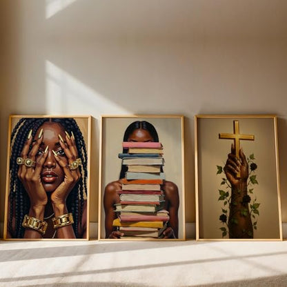 Pormipone African American Woman Wall Art Unframed Prints 3 Piece Set 12x18 - color: Black Girl Canvas Art B, size: 18"L x 12"W