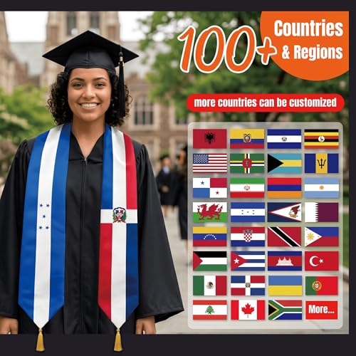 Class of 2026 Graduation Stole Flag Sash with Gold Tassels 72 Inch for High School College University Ceremony - color: Custom 2 Flag