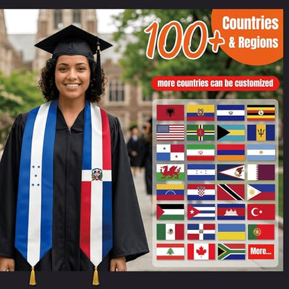 Class of 2026 Graduation Stole Flag Sash with Gold Tassels 72 Inch for High School College University Ceremony - color: Custom 2 Flag