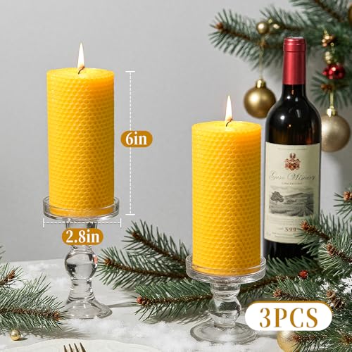 Beeswax Pillar Candles,Non-Toxic Honeycomb Bees Wax Candle for Home,Yellow - color: 2.8x6in, size: 3pcs