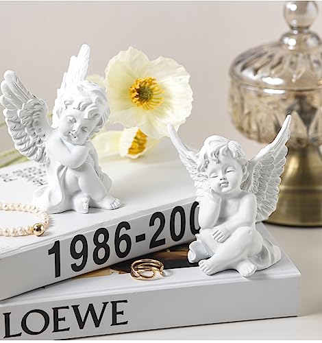 YUEOECOR 2PCS Cherubs Angels Resin Garden Statue Figurine, Adorable Angel Sculpture Memorial Statue Indoor Outdoor Home Garden Decoration (B 2PCS White) - color: B 2pcs White