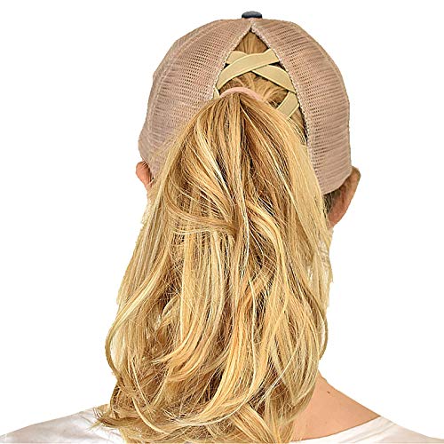 C.C Ponycap Messy High Bun Ponytail Adjustable Mesh Trucker Baseball Cap Hat - color: Criss Cross Mesh Navy