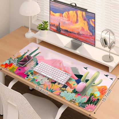 iCasso Desk Mat,Cute Mouse Pad for Desk,35"x16",Home Office, Cactus - color: A-cactus