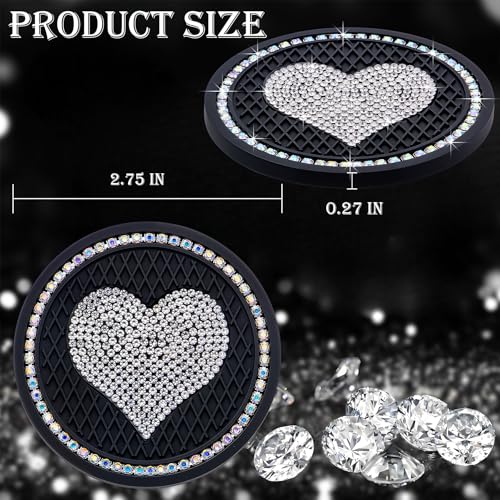 2PCS Sparkling Car Cup Holder Coaster – 2.75 Inch Silicone Insert – Non-Slip, Shockproof – Universal Auto Interior Accessories for Women Girls (Black & White) - color: Black & White Love Diamond, size: 2 pcs