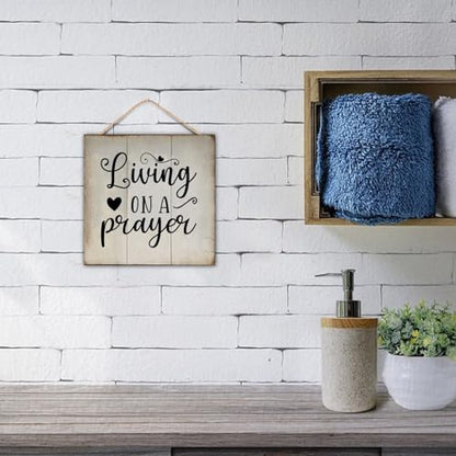 Living on A Prayer Wooden Plaque Chic Bible Verse Hanging Wooden Sign Customized Wooden Sign Girls Boys Bedroom Sign for Farmhouse Home 12x12 Inch Christian Religious Gifts - color: Log color-style-3