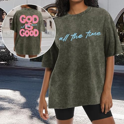 Christian Shirts for Women God is Good All The Time Graphic Shirt Faith Religious Tees Inspirational Bible Verse Top - color: Army Green, size: Medium