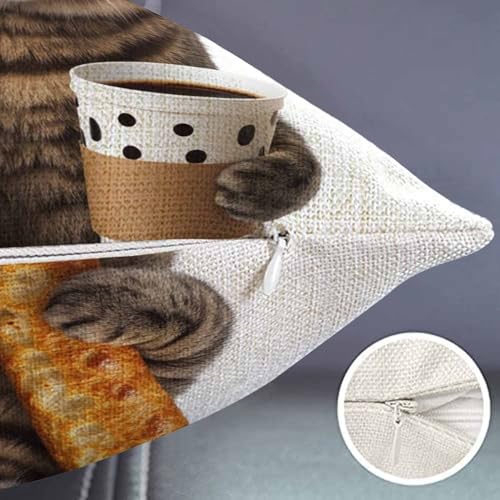 Smooffly Funny Cat Farmhouse Oblong Rectangle Throw Pillow Cover,The Cat is Holding A Cup of Black Coffee and A Baguette Decorative Throw Pillow Case,12x20 inch - color: Md031