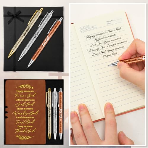 Spakon 5 Pcs Christian Gifts for Women Church Gifts Scripture Prayer Journal Religious for Women God Notebook Pen with Gift Box Scripture Notepad Bible Study Group Favors - color: Brown, style: Happy Moment