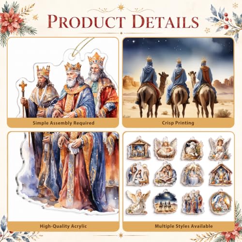 Wenqik 12 Pcs Christmas Nativity Scene Ornaments for Tree Acrylic,Bright - style: Bright