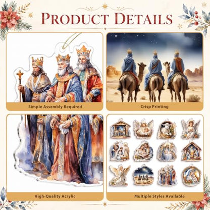 Wenqik 12 Pcs Christmas Nativity Scene Ornaments for Tree Acrylic,Bright - style: Bright