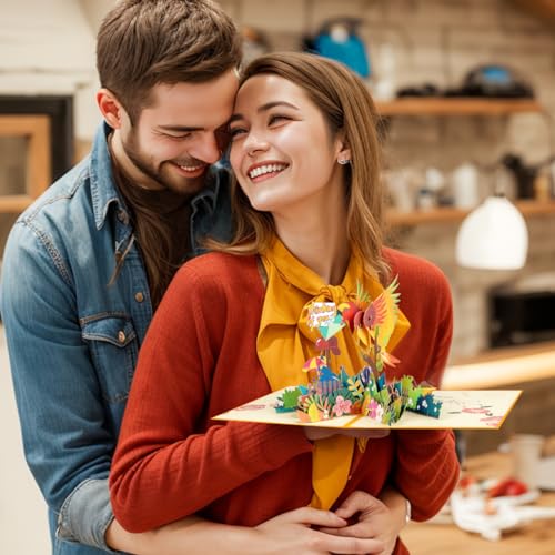 3D Parrot Pop Up Card for Women Men, Thinking Of You Card - color: Parrot