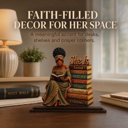 Christian Gifts for Women, African American Black Woman Wood Acrylic Plaque - color: kat-k- Plaque -she is 1