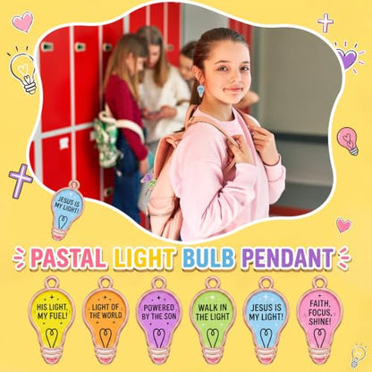 Sasylvia 48Pcs Christian VBS Light Bulb Charms for DIY Jewelry Church Craft - style: Pastal Light Bulb