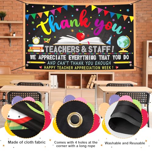Happy Teacher Day Banner Teacher Appreciation Week Decorations Flag Outdoor 71x44 Inch School Classroom Backdrop,Thank You Teacher Gifts for Indoor Home Party Supplies,Yard Sign Photography Background - color: Thank Teacher Black