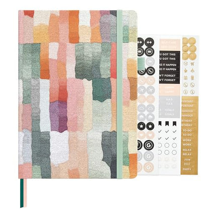 &And Per Se Dotted Journal Notebook, A5 Hardcover Aesthetic Dotted Notebook – 160 Pages 100gsm Thick Dot Grid Paper, 3 Sticker Sheets – Gift-Ready Journaling Kit for Women (Colorful Stripes) - color: h.Colorful Stripes, style: Dotted with Pattern