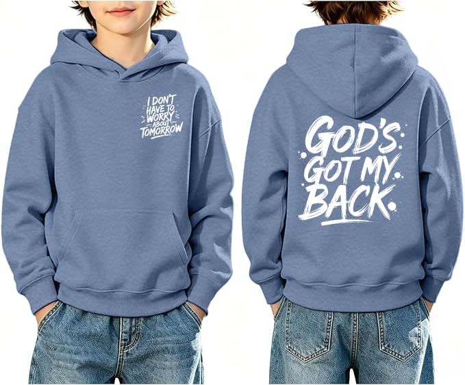 Boys Christian Inspirational Faith Graphic Pullover Hoodie - color: Blue-2, size: 13-14 Years
