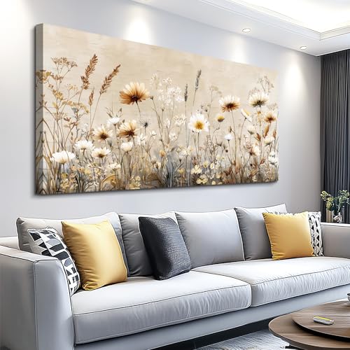 XIGUANGART Floral Wall Art, Large Wall Art, Flower Pictures Wall Decor, Elegant Meadow Wildflowers Art Prints, Nature Aesthetic Paintings for Living Room Bedroom Bathroom Kitchen Farmhouse 20"x40" - color: Vintage Flowers, size: 40"L x 20"W