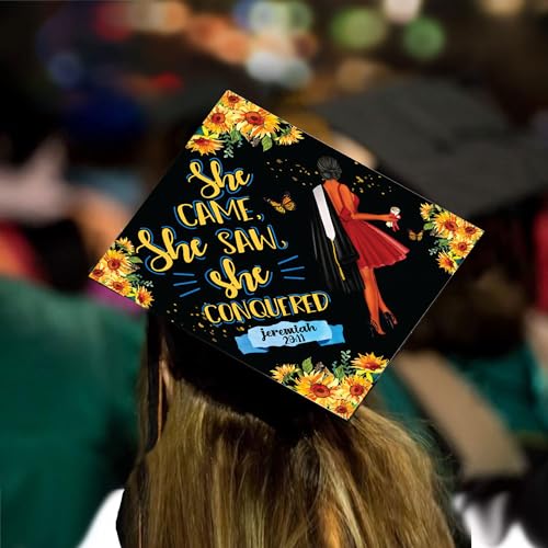 Tassel Toppers Woman Custom Graduation Cap, Graduation Cap Topper & Design - color: Black and Yellow