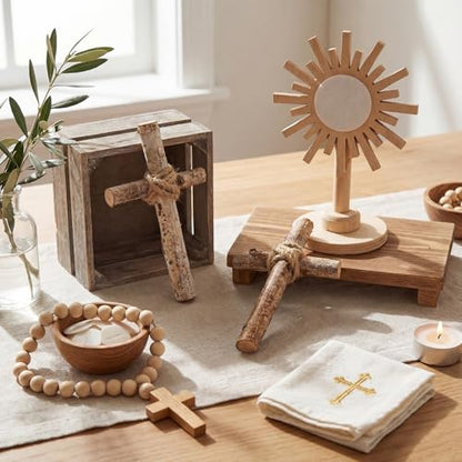 Yerliker 12 Set White Birch Wooden Rustic Cross Centerpieces Bulk 6" x 4" Rustic Cross Table Decor with Jute Rope for Plate, Christian Baptism Wedding Church Home Decorations