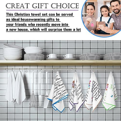 Rtteri 4 Pcs Christian Kitchen Dish Towels Hymn Tea Towels with Scripture Bible Verse Prayers Religious Gifts for Church Women Mom Grandma Christmas Housewarming Decor