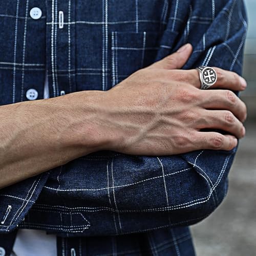 Vintage Crusader Jerusalem Cross Ring: Mens Stainless Steel Christians Statement Jewelry Gifts for Easter Christmas Birthday