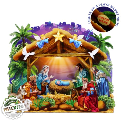FaCraft Musical Christmas Cards, 3D Pop Up 5-Layer Nativity Scene Decor - color: 1-Nativity