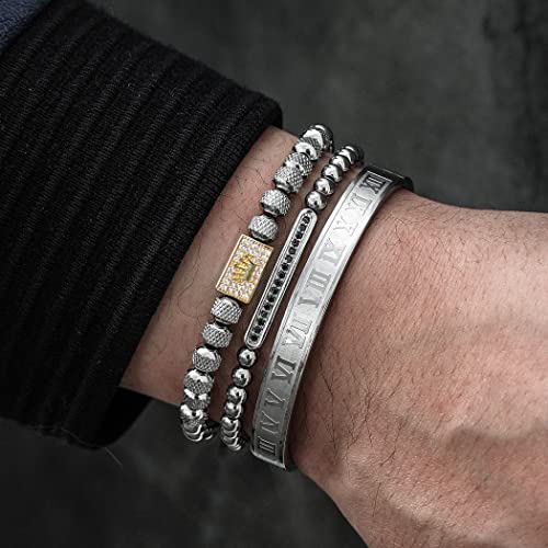 WFYOU Stainless Steel Bracelets for Men Gold Cuff Bracelet Birthday Gifts - color: Gold Silver 2