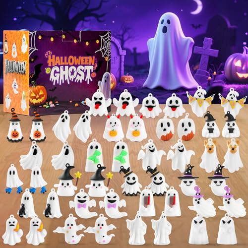 Ghost Figures 48 Pcs - Halloween Party Favors, 1.6" Mini Ghost Figures for Dollhouse Decor, Trick or Treat Gift for Kids Gifts for Boys, Girls, Teens - color: Ghost White