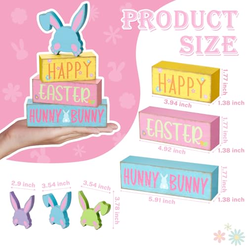 Britimes Tiered Tray Decor Set, 4 Pack, Wooden Table Sign, Spring Easter - style: Hunny Bunnies