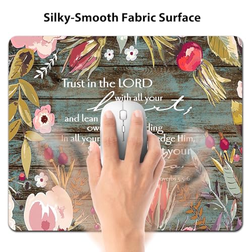 Trust in The Lord with Your Heart Mouse Pad, Rustic Wood Floral Desk Mat - color: Pink White