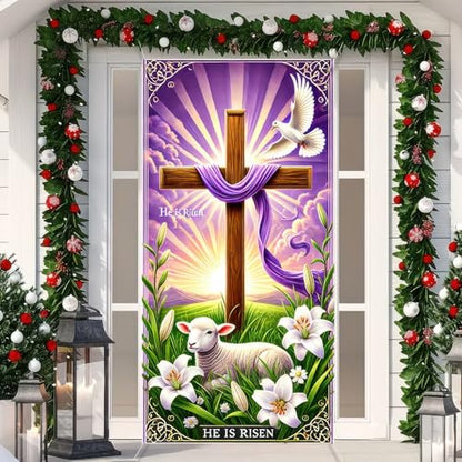 BlissYard Door Cover Easter Cross Lamb Church Bunny 35x71 Inch Polyester - color: Cross#2