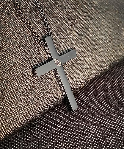Cross Necklace Stainless Steel Necklace Religious Bible Verse Pendant Crucifix Necklace Faith Jewelry with 22' Chain - style: Matthew 28:20 - BLACK